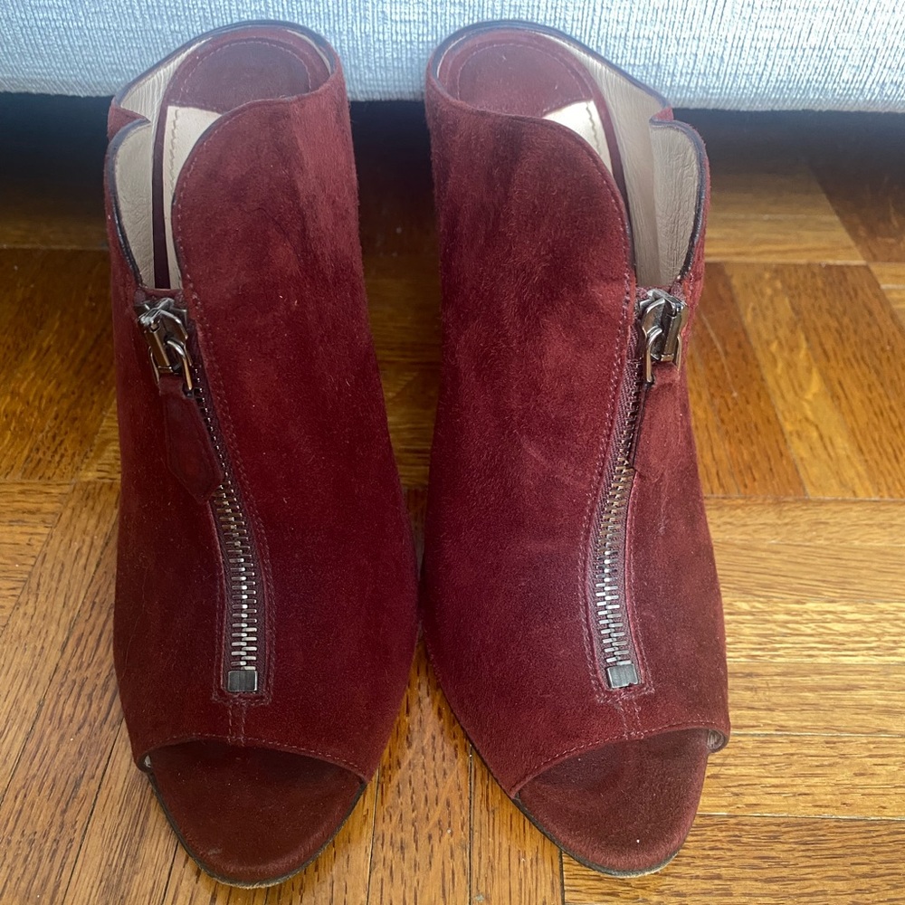 Miu Miu burgundy suede mules